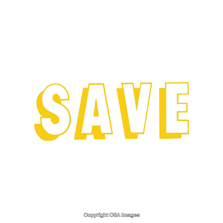 Yellow Word Save on White Background for Promotional Graphics and Designs