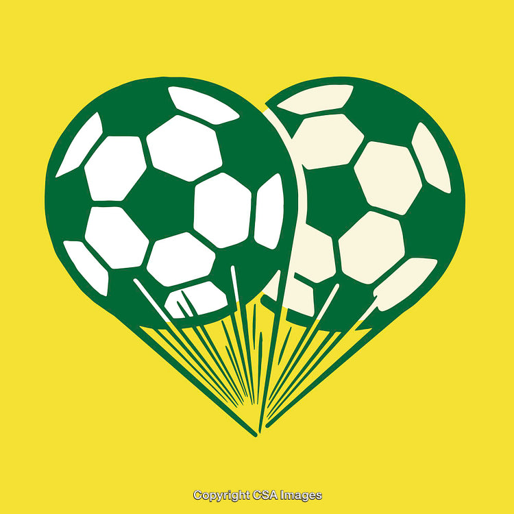 Heart Symbol Made of Soccer Balls in Vibrant Yellow and Green Colors