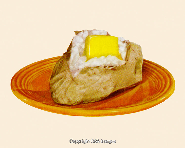 Delicious Baked Potato Topped with Butter on Vibrant Orange Plate