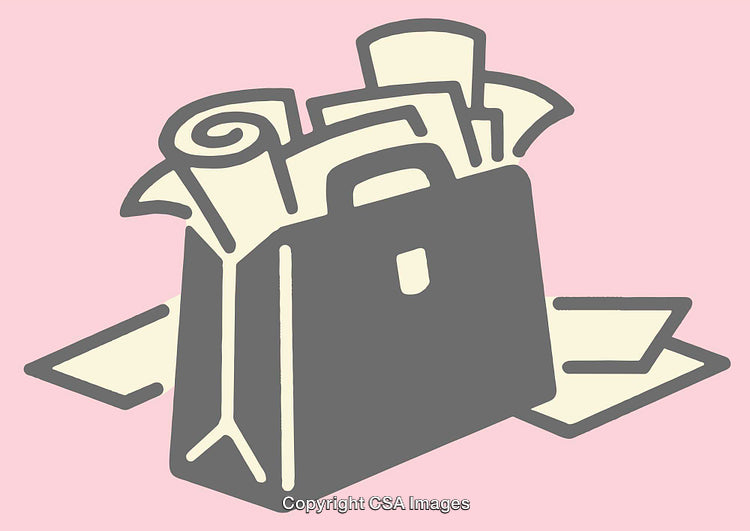 Abstract Illustration of a Briefcase with Papers on Pink Background