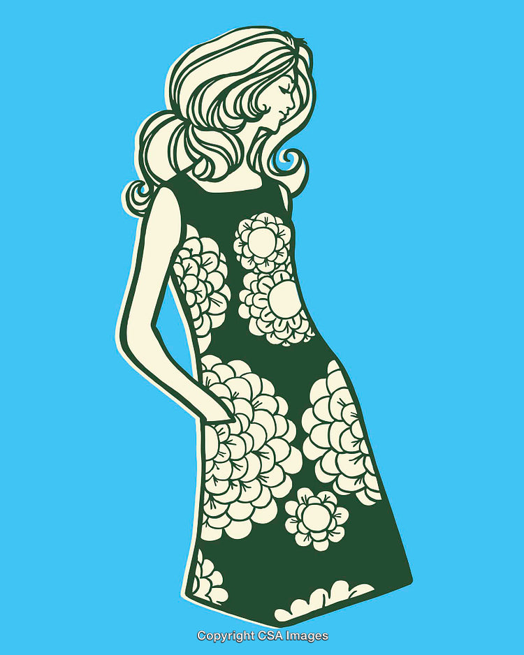 Stylish Line Art Illustration of a Woman in a Flower Dress