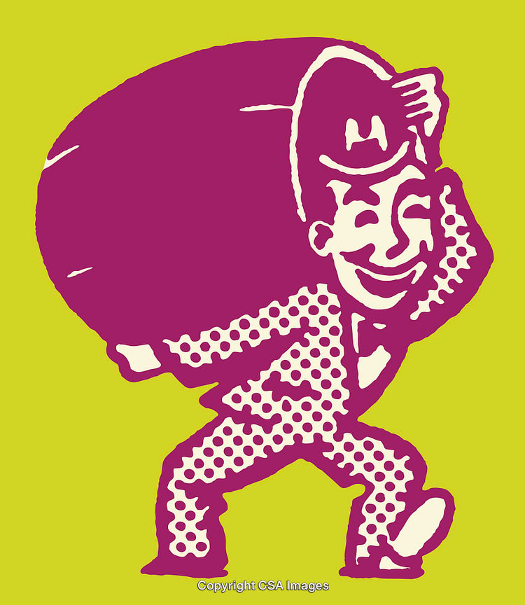 Vintage Illustration of a Man Carrying a Bag in Pop Art Style