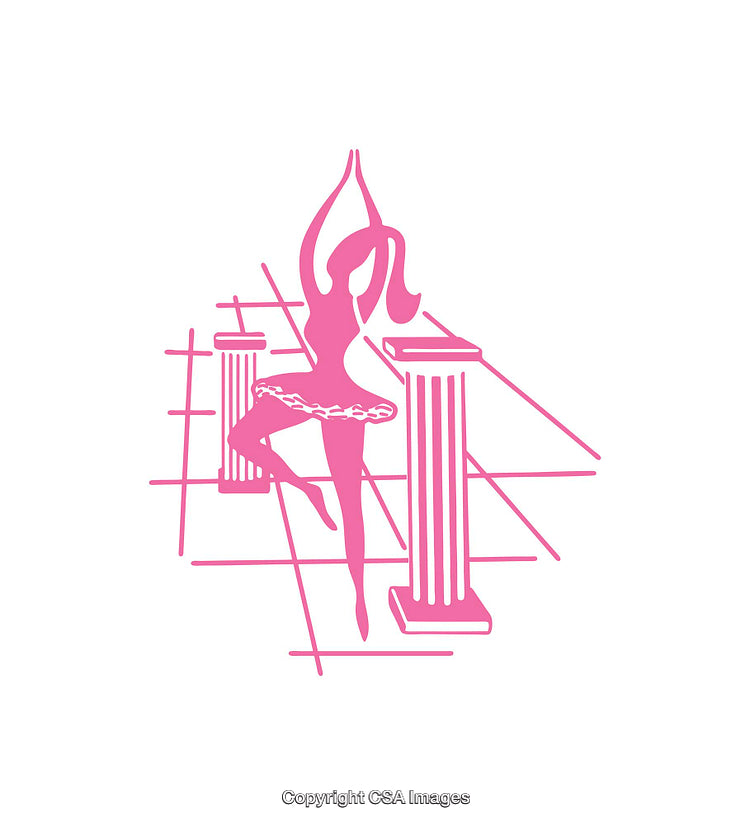 Abstract Pink Design Featuring a Dancer and Classical Columns