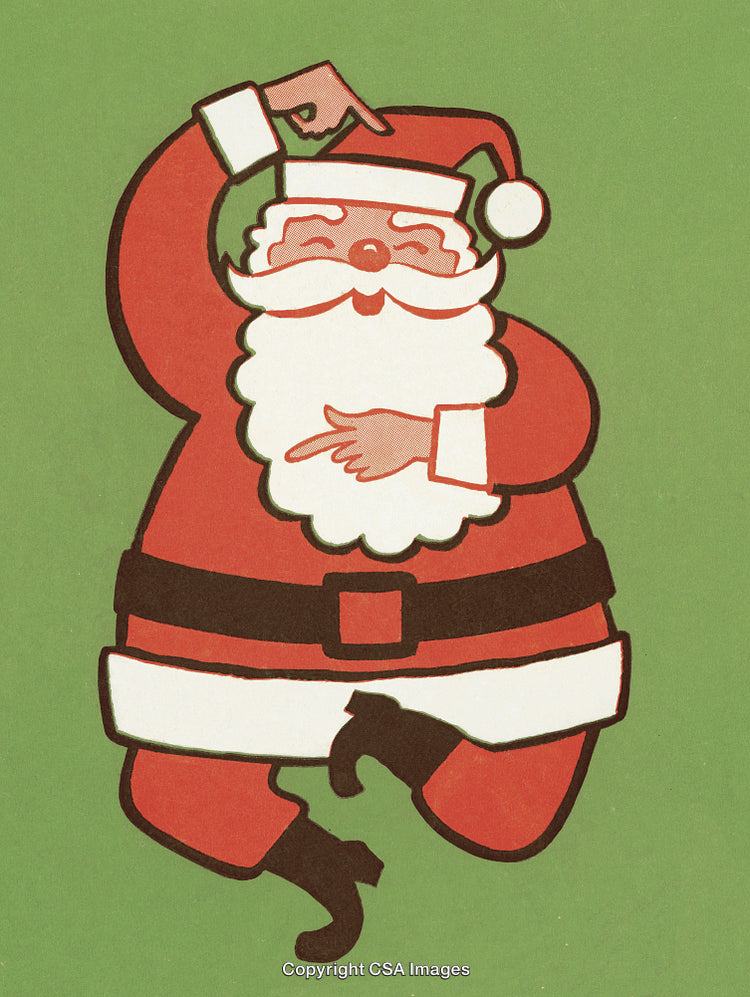 Festive Cartoon Santa Claus Dancing on a Green Background
