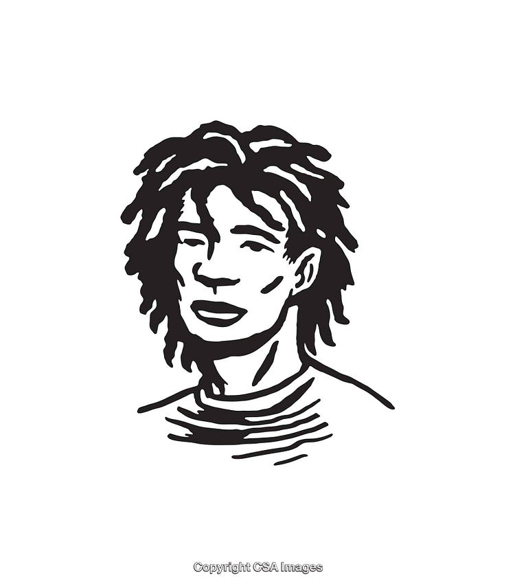 Black and White Line Art Illustration of a Person with Dreadlocks