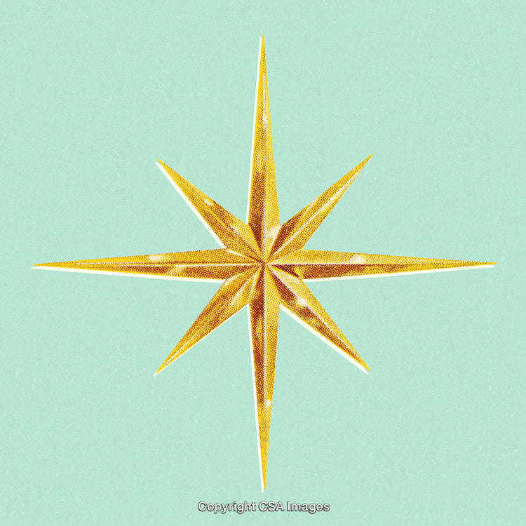 Golden Eight-Point Star With Turquoise Background in Minimalist Design
