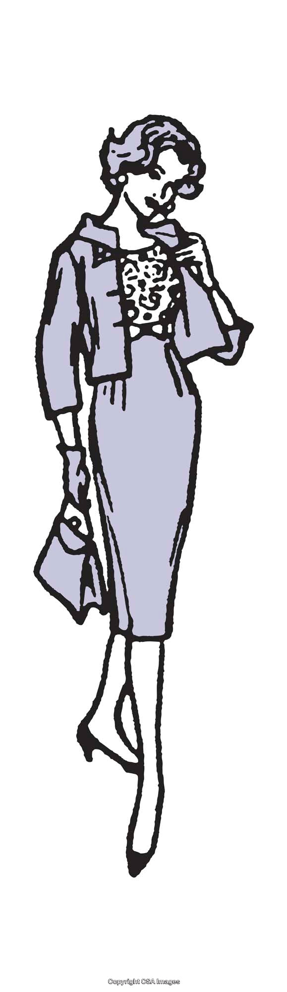Stylish Woman Illustration in Vintage Outfit with Elegant Accessories