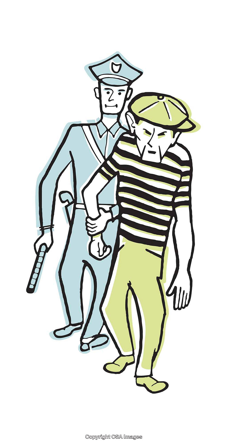 Police Officer Detaining a Suspect in Color Illustration Style