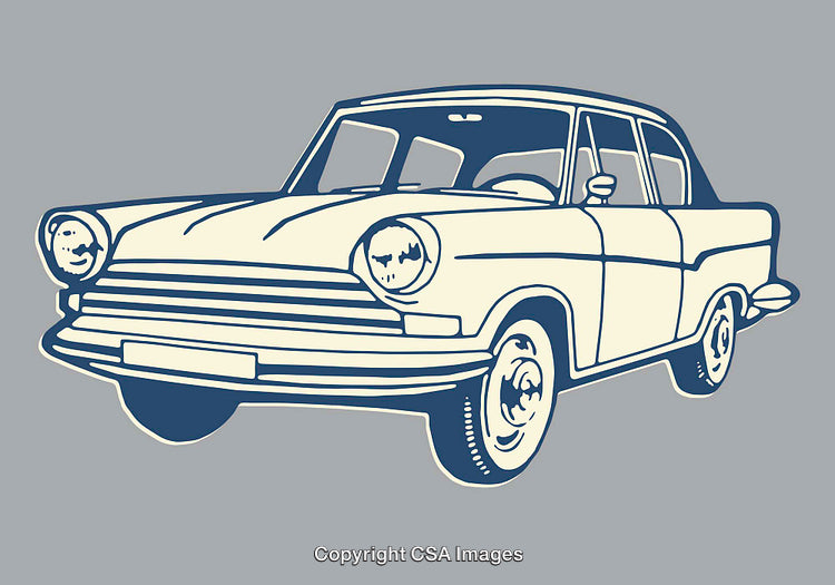 Vintage Car Line Art Illustration in Retro Style