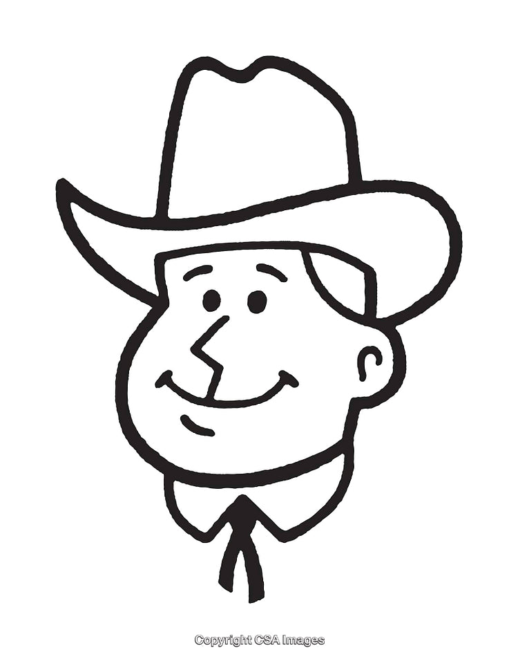 Cheerful Cowboy Line Drawing with Hat and Necktie Illustration