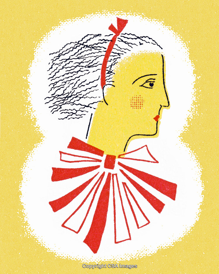 Colorful Retro Illustration of a Woman's Profile with Artistic Design Elements