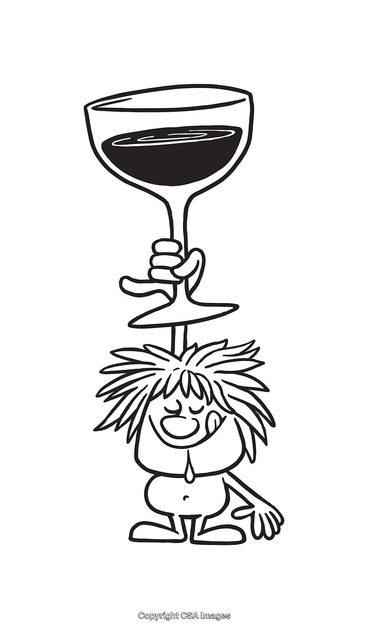 Cartoon Character Balancing a Wine Glass in Fun Line Art Design