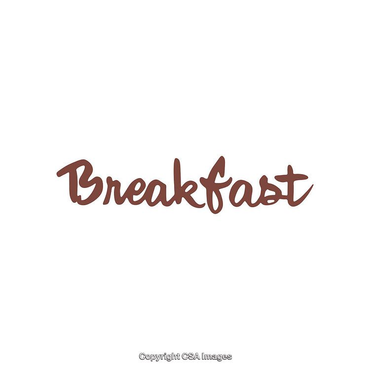 Brown Handwritten Script of the Word Breakfast on White Background