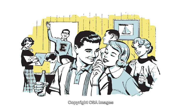 Vintage Party Scene Featuring Retro Illustrations and Social Gathering