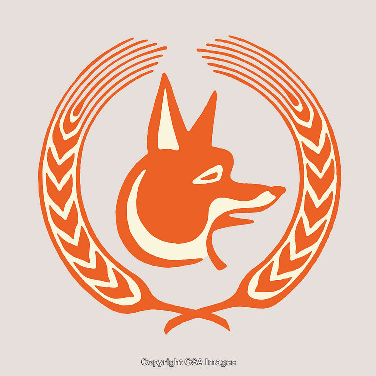 Orange Foxhead Design Encircled by Stylized Wheat Symbol in a Minimalist Style