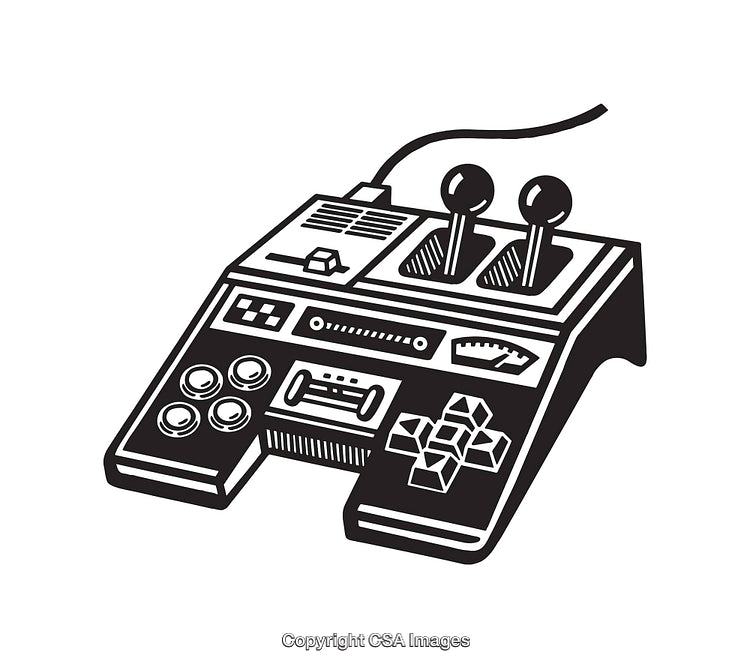 Retro Style Black and White Arcade Controller Line Art Illustration
