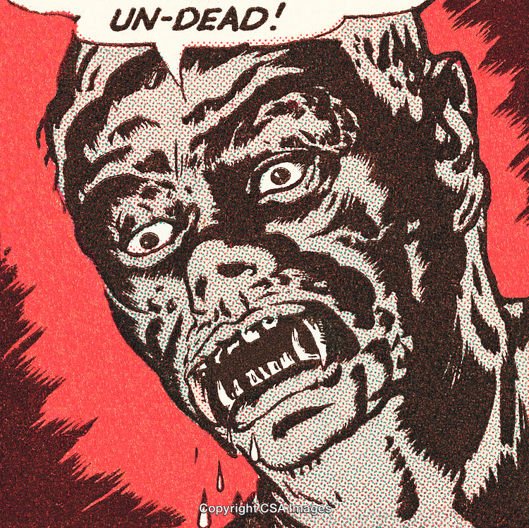 Retro Comic Panel Featuring an Intense Undead Creature Illustration