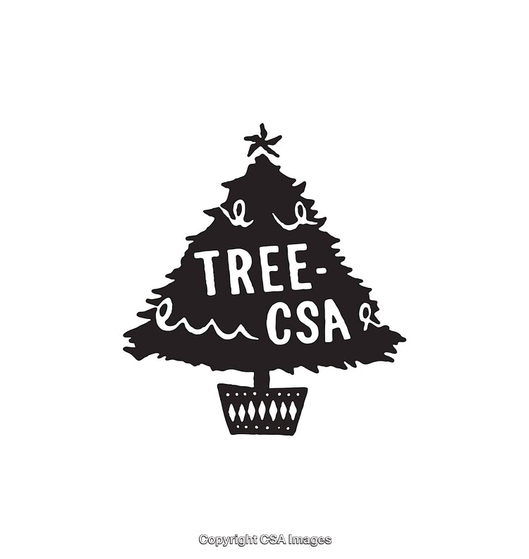 Black and White Line Art Illustration of a Christmas Tree Design
