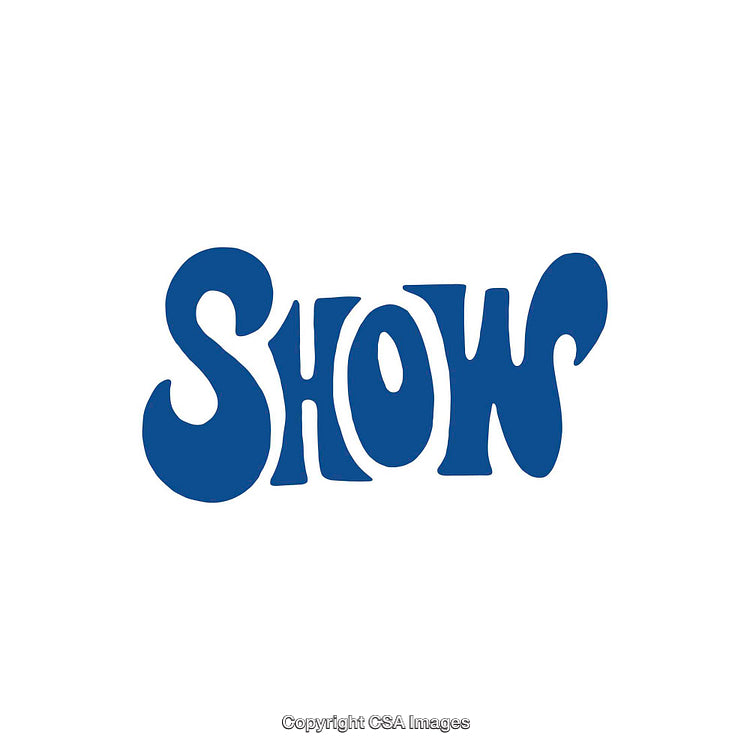 Stylized Blue Typography Featuring the Word Show on a White Background