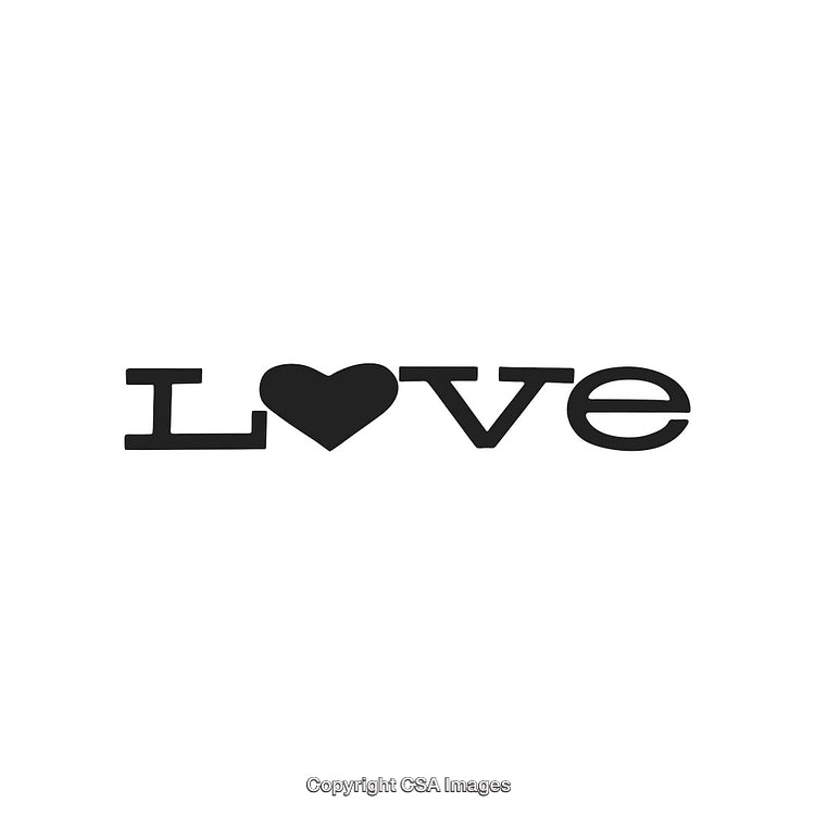 Love Typographic Design with Heart Emblem on White Background