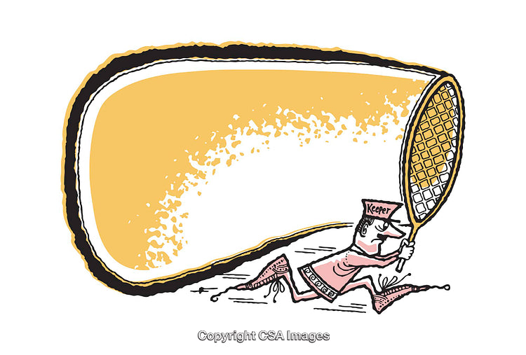 Whimsical Illustration of a Keeper Chasing a Giant Ring