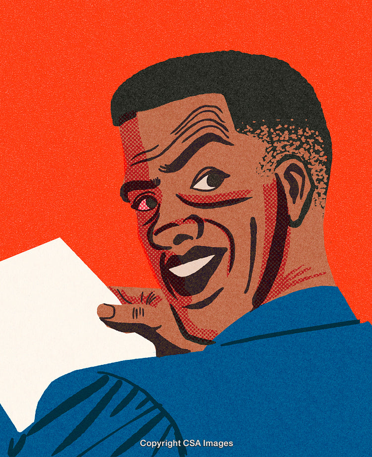 Retro Pop Art Style Portrait of a Smiling Person Holding a Paper