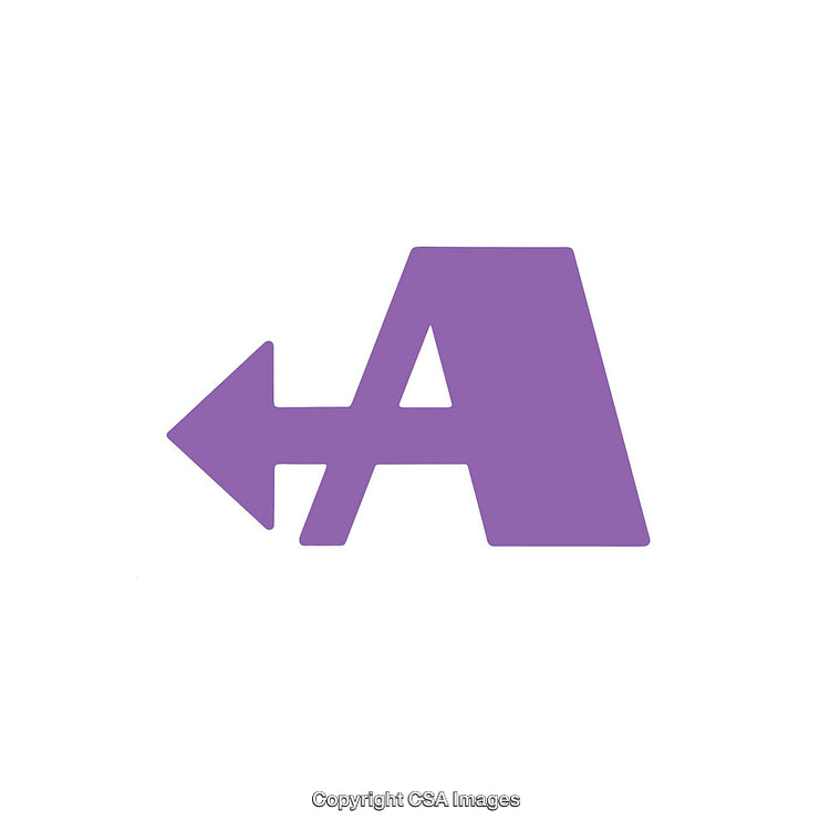 Purple Letter A with Left Arrow on White Background