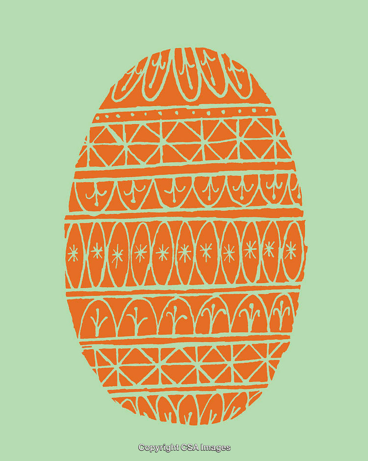 Intricate Orange Easter Egg Pattern Highlighted on a Light Green Background