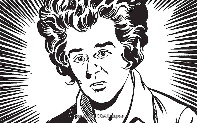Black and White Illustration of a Surprised Individual With Radiating Lines