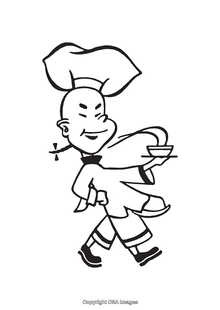 Cartoon Chef Character in Black and White Line Art Illustration