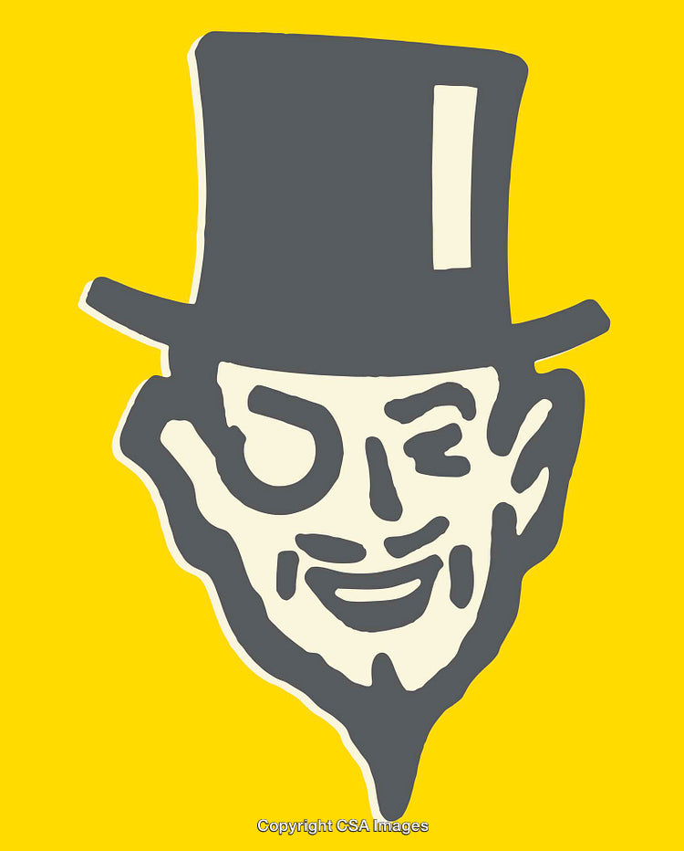 Vintage Top-Hat Illustration Featuring a Winking Gentleman with a Monocle