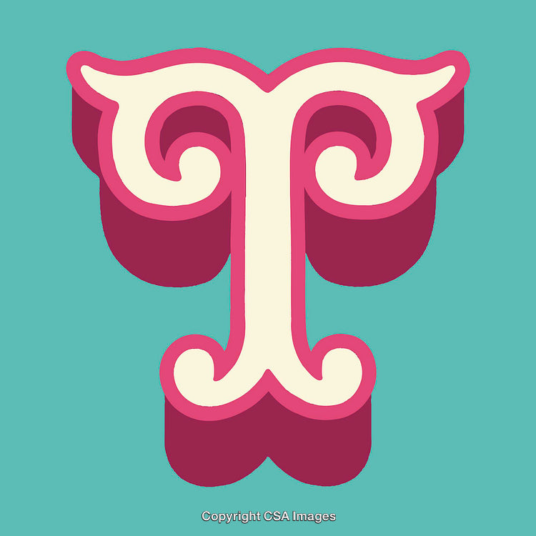 Stylized Retro Letter T Design in Bold Colors and Decorative Elements