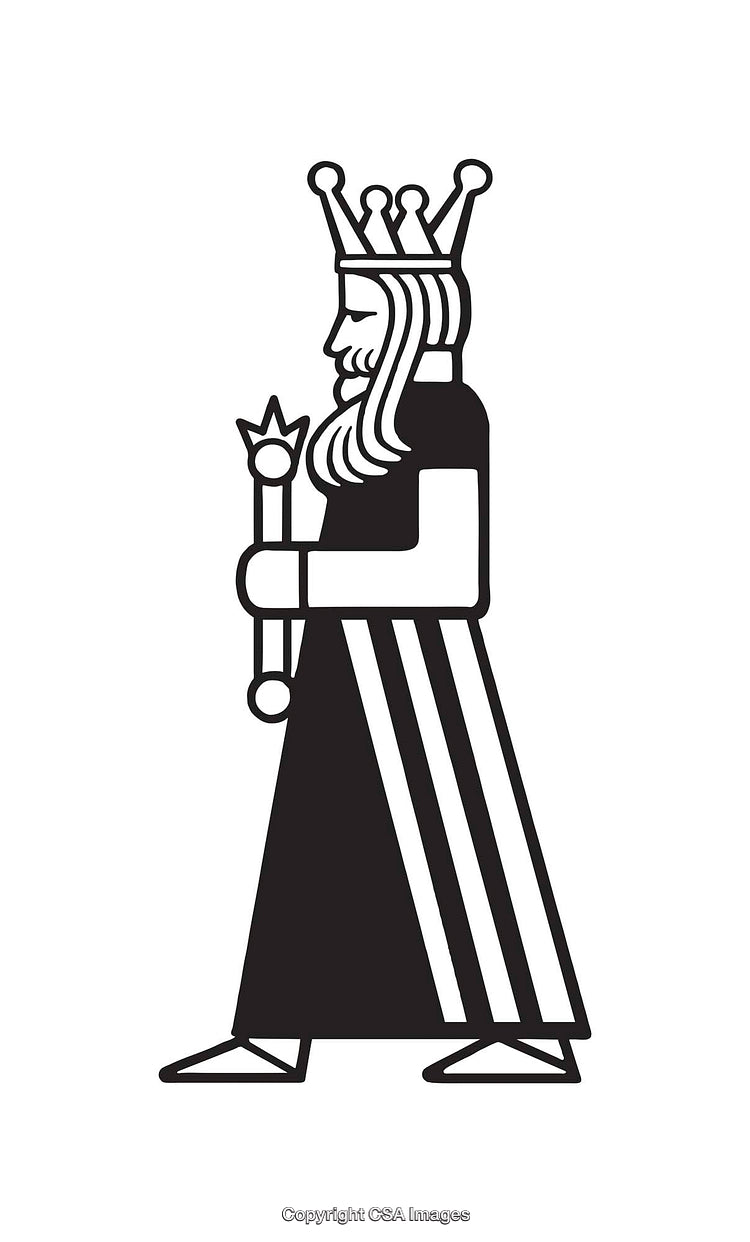 Black and White Line Illustration of a King Holding a Scepter