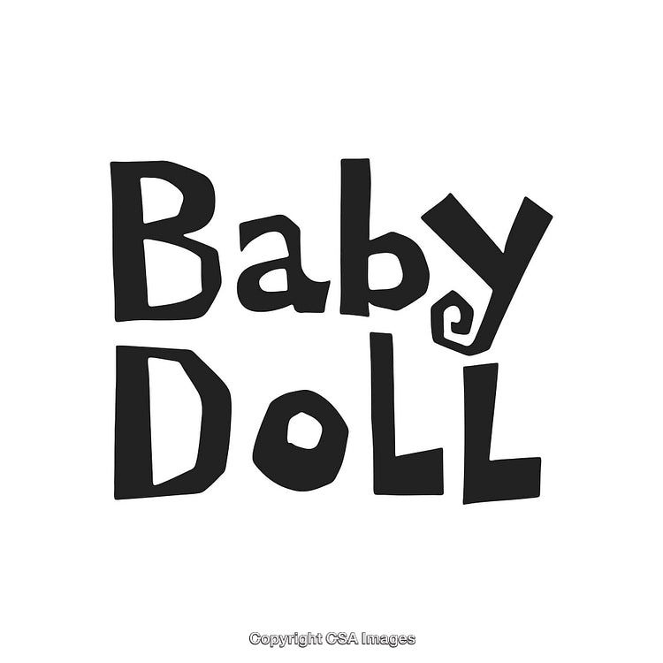 Stylized Black Text Graphic of 'Baby Doll' on White Background