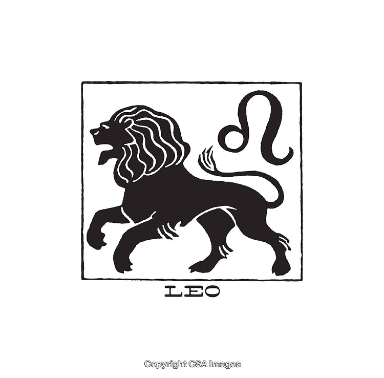 Black and White Line Art of Leo Zodiac Sign with Lion Symbol