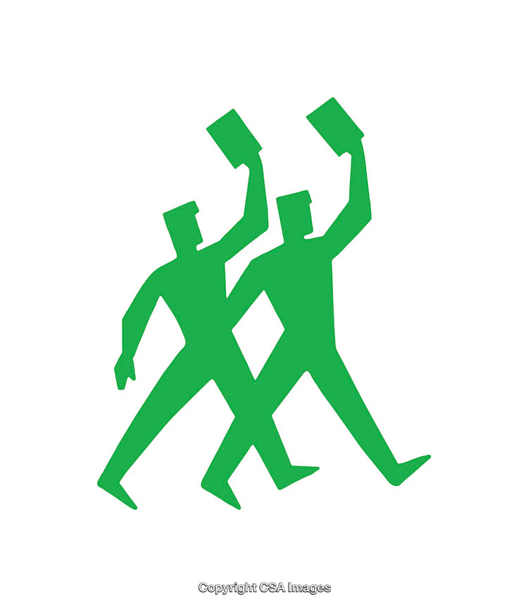 Two Green Human Figures Walking With Books Silhouette on White Background