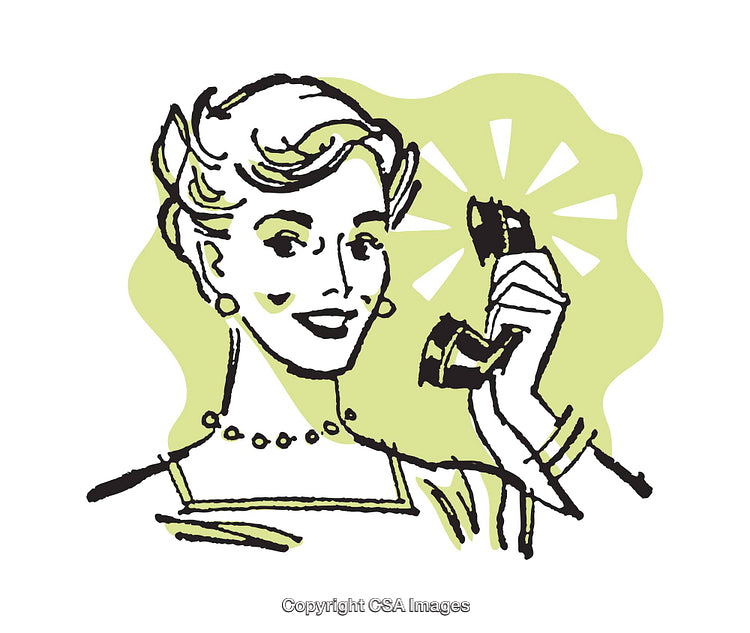 Vintage Illustration of a Woman Answering a Phone Call