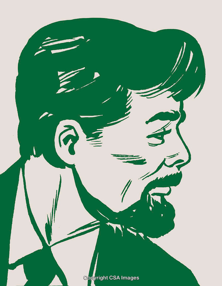 Artistic Illustration of a Green-Toned Man's Profile in Classic Style
