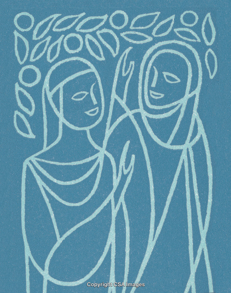 Abstract Artwork of Two Figures with Leaf Motif in Blue