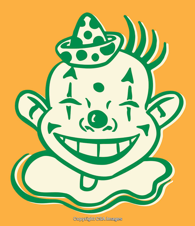 Colorful Line Art Clown Illustration with Happy Expression on Orange Background