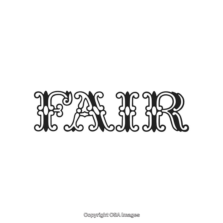 Decorative Ornate Typography on a White Background Emphasizing the Word Fair