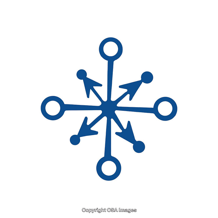 Blue Symmetrical Symbol with Circular Elements and Arrows