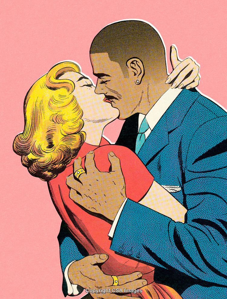 Romantic Couple Sharing a Passionate Kiss in Classic Comic Style Art