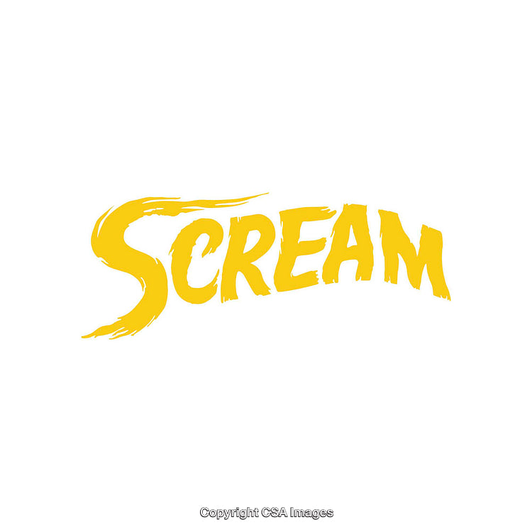 Yellow Brush Stroke Typography Spelling 'Scream' on White Background