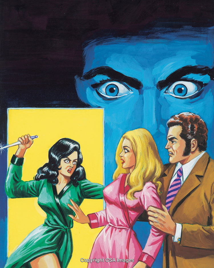 Dramatic Vintage Illustration With Characters and Intense Facial Expressions