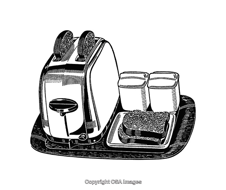 Retro Toaster with Bread Slices and Glasses in Line Art Design
