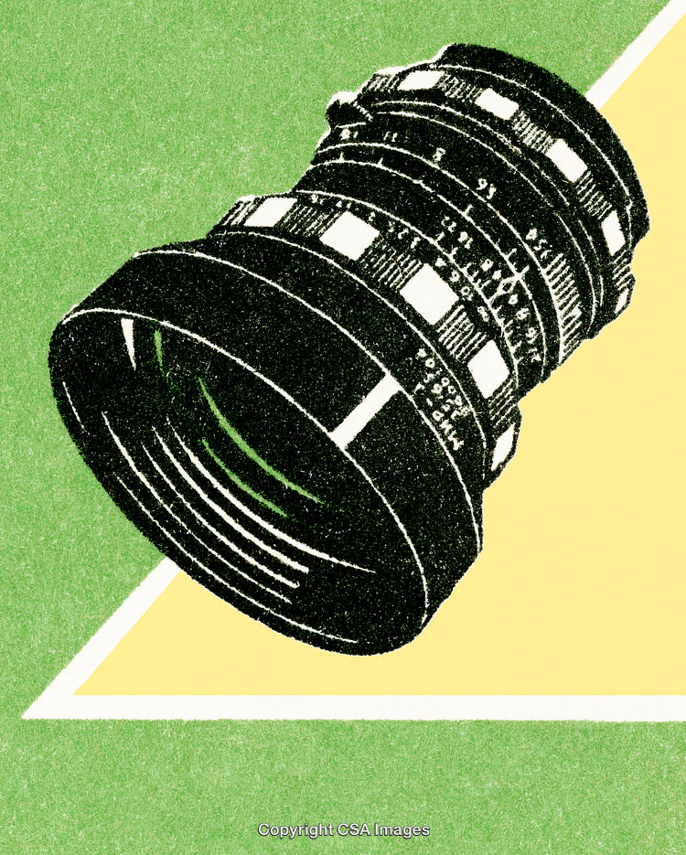 Retro Illustration of a Vintage Camera Lens in Artistic Style