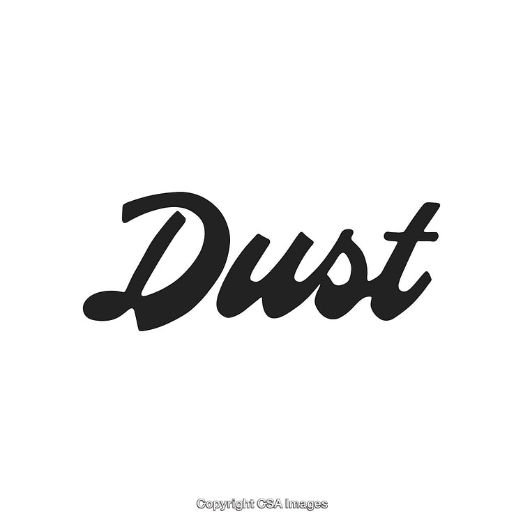 Elegant Black Script Text Displaying the Word Dust on White Background