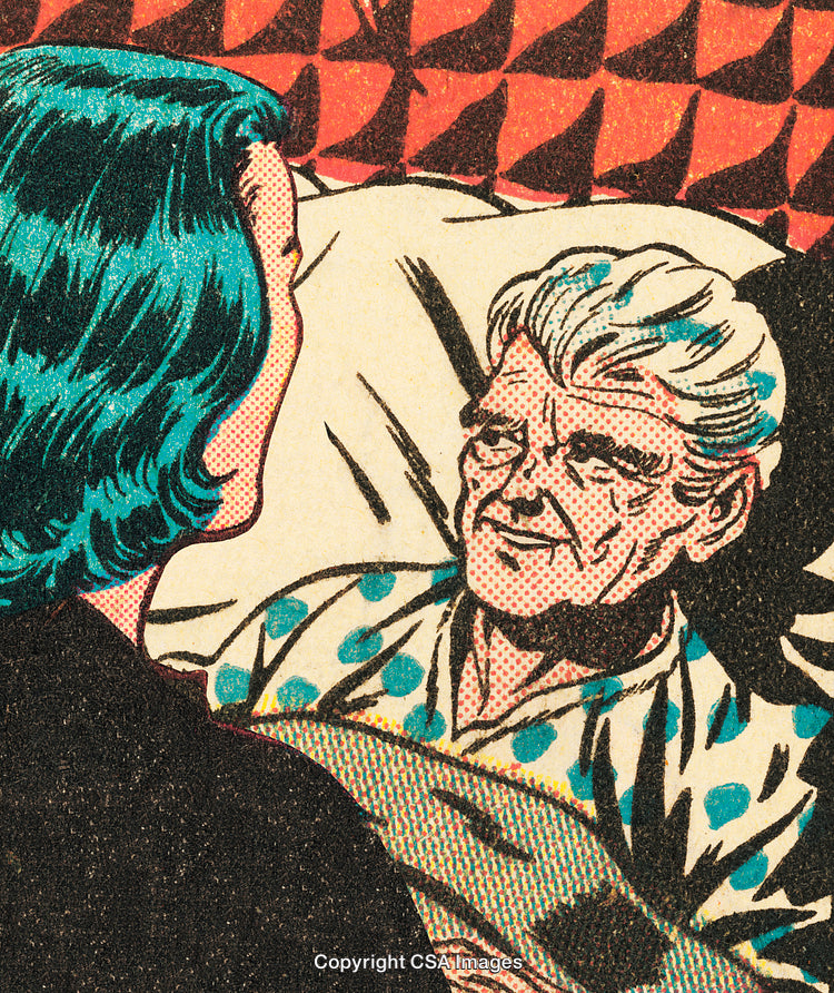 Vintage Comic Illustration Depicting a Hospital Scene with Elderly Patient