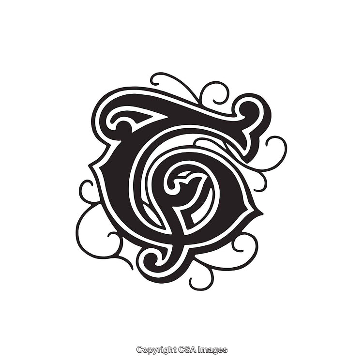 Intricate Black Calligraphy Letter T With Decorative Flourishes Design